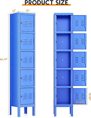 Vista 3 de INTERGREAT Armario de metal para empleados con cerradura, armario de almacenamiento de oficina de acero con 5 puertas, armarios de gimnasio para Azul