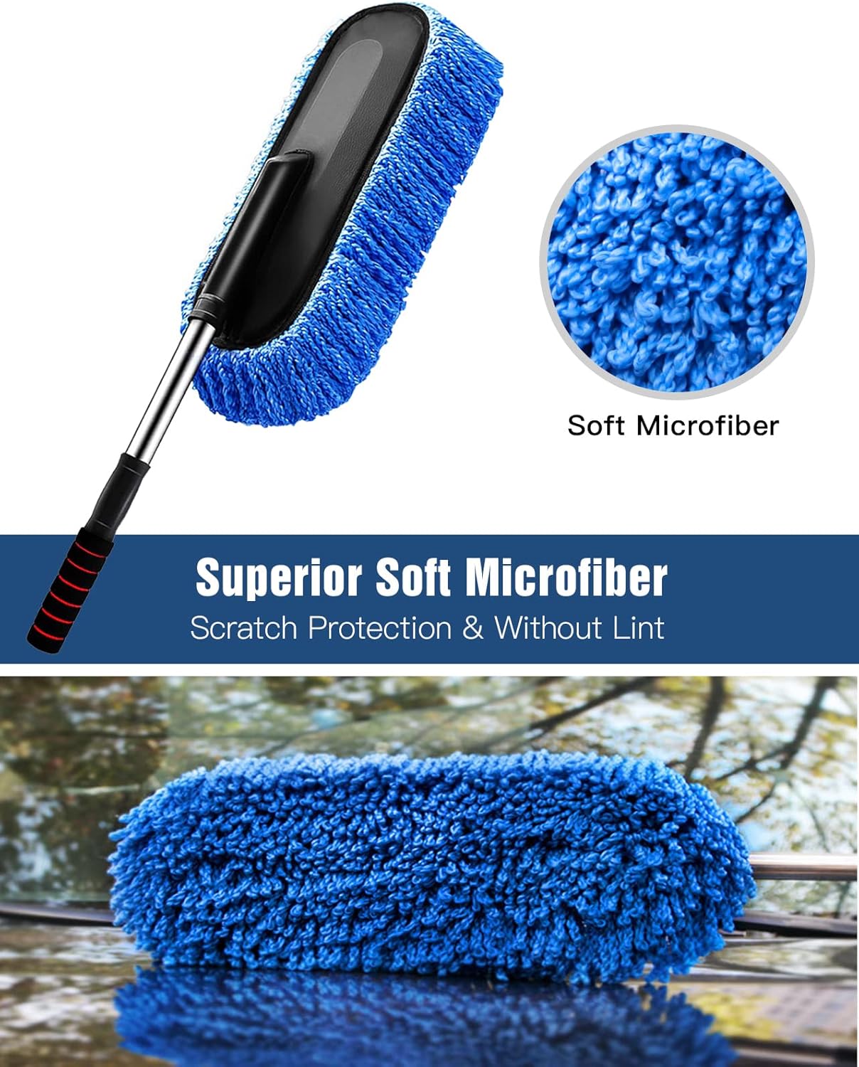 YeewayVeh Car Duster Exterior Scratch Free Microfiber Car Cleaning Brush, Extendable Handle Pollen and Dust Brush for Truck, SUV, Vehicles and Home Cleaning, Blue - Image 6