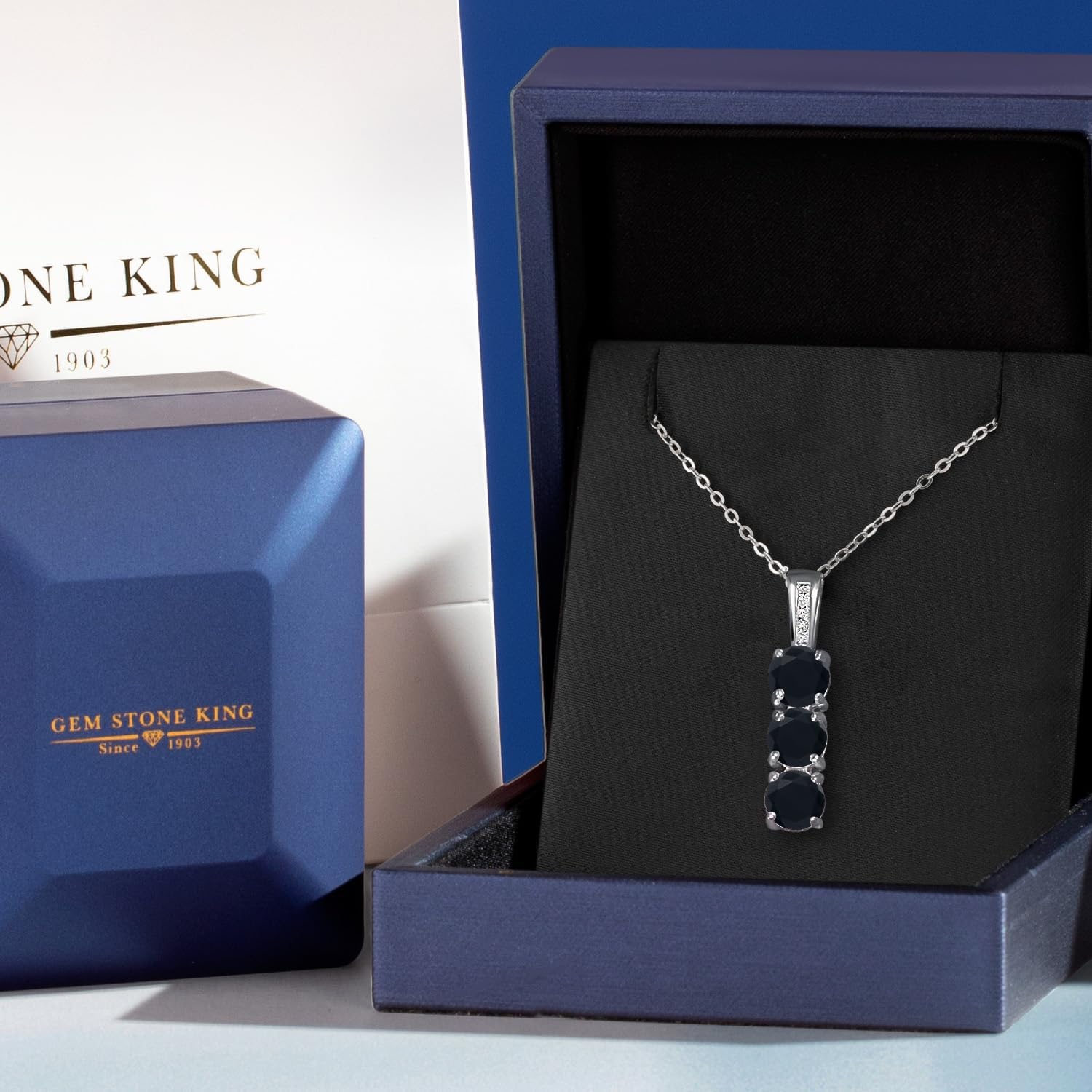 Gem Stone King Diamond and 3 Gemstone Birthstone Pendant Necklaces For Women | 925 Sterling Silver | Three Stone Pendant Necklace | Round 5MM | With 18 Inch Silver Chain