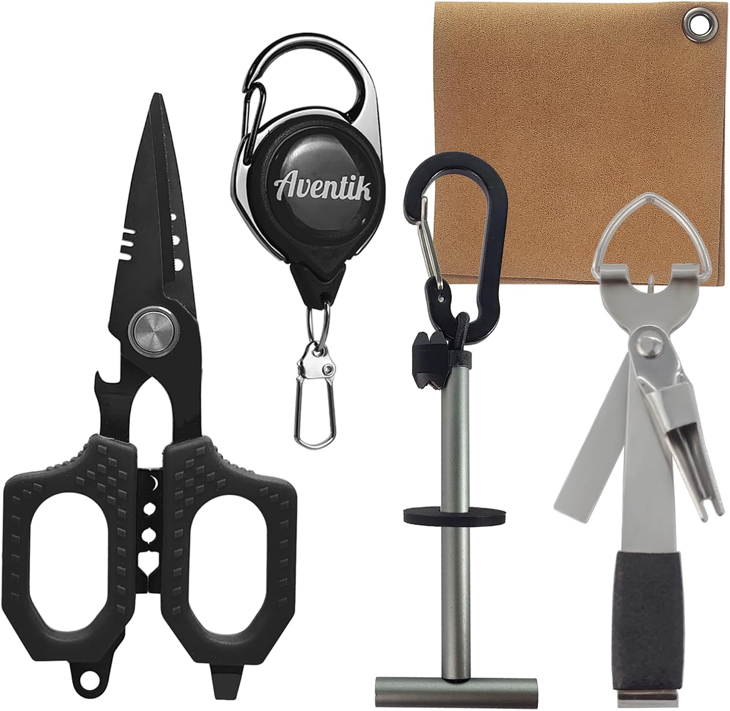 Eupheng Fly Fishing Tools Kit, 4.7" Pro Fishing Scissors, Fly Fishing Tying Knot Tool, Fly Fishing Tippet Spool Holder, Zinger Retractor and Dry Fly Patch