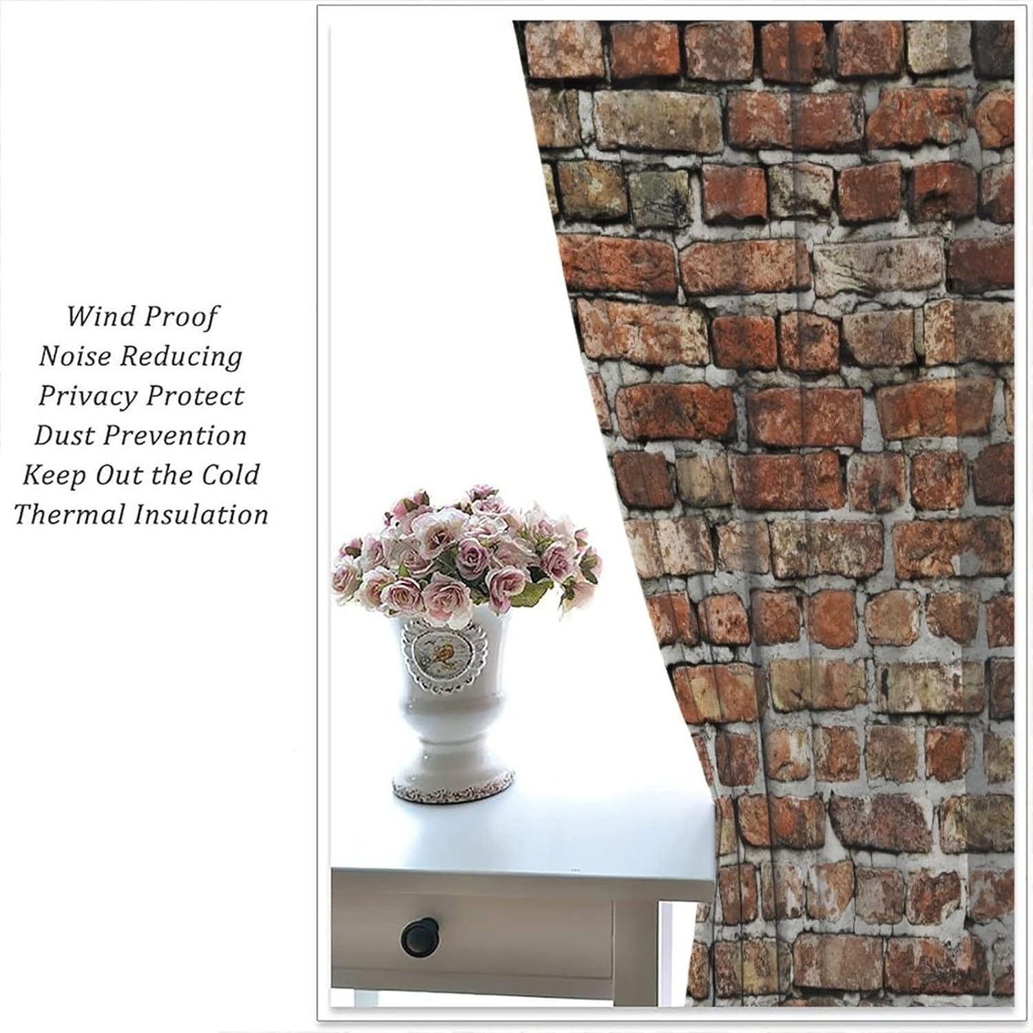 Brick Wall Blackout Curtains Rustic Farmhouse Brick Wall Orange Red Art Print for Living Room Bedroom Kitchen Decor Rod Pocket Window Drapes 2 Panels 42x45in