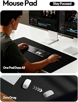 YSAGi Leather Desk Mat, Large Mouse Mat, 60 x 35 cm, Black | Non-Slip Desk Pad, Keyboard Mat, Waterproof Table Protector Desk Accessories for Office & Home