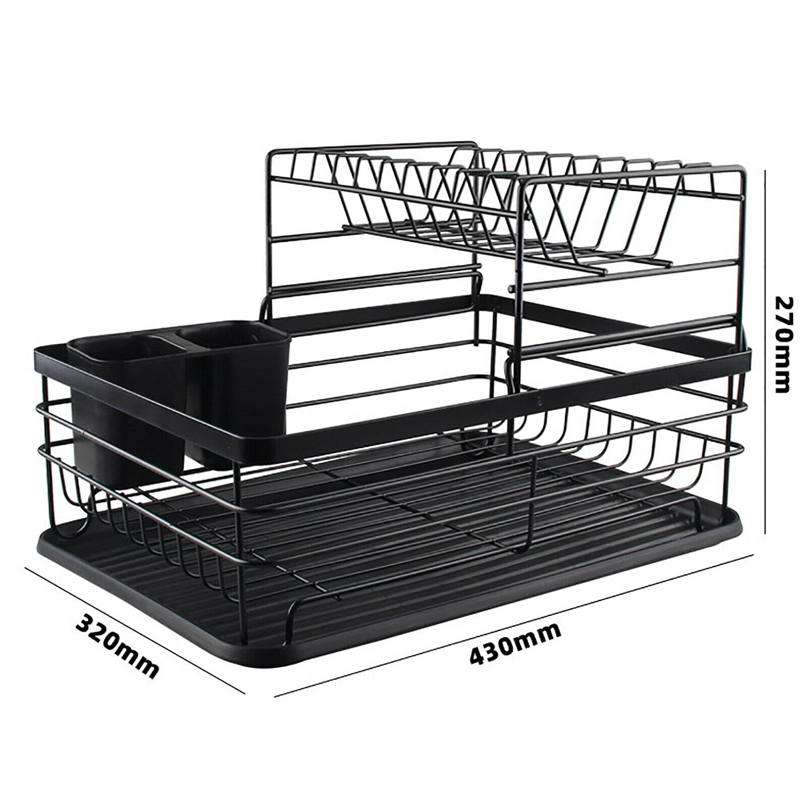 Escurridor de 2 niveles, escurridor, capa para secar platos, escurridor, soporte para cubiertos, protección contra la corrosión, estante de hierro