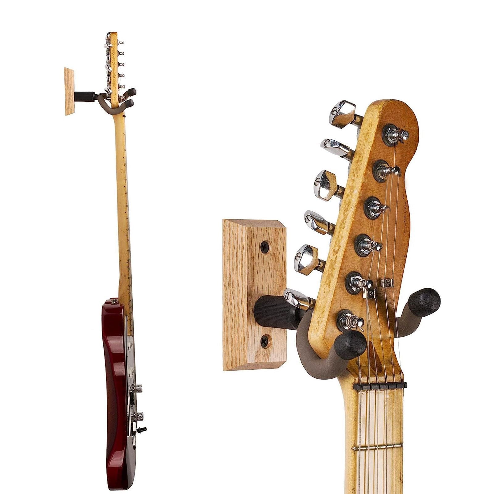 Wieszak do Montażu na ścianie z Litego Drewna i Metalu do Gitary Basowej Wieszak na gitarę z 5 Kostkami do Ukulele (2PCS)