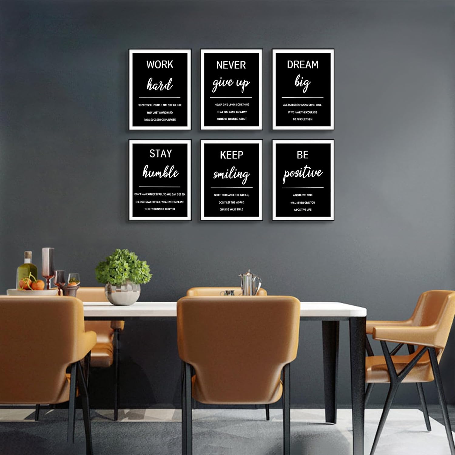 Motivational Quotes Wall Art Set,6 Piece Office Inspirational Wall Decor,Black and White Positive Quotes Canvas Prints,Work Hard,Never Give Up Painting for Office Bedroom Living Room 12x16in Posters