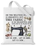 Funny Sewing Canvas Tote Bag for Women Sewing Lover, Cute Sewing Quilting Reusable Shoulder Bag for Shopping Grocery Travel