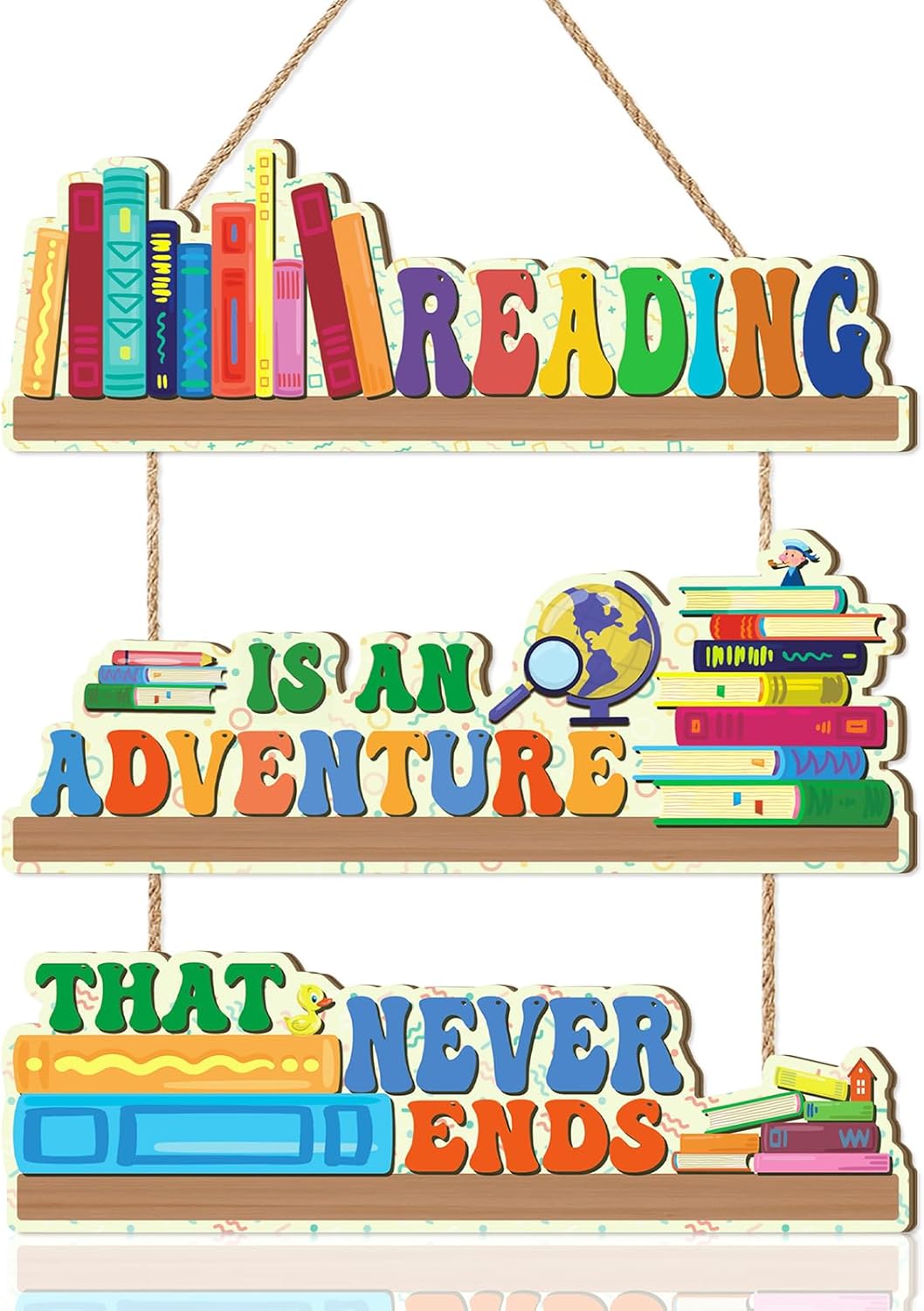 Colorful Reading Classroom Door Sign,School Library Wall Decor,Reading Wall Sign,Reading Classroom Sign,Inspirational Quotes Wood Sign for Kids' Room School Classroom Read Corner Nursery Colourful Books