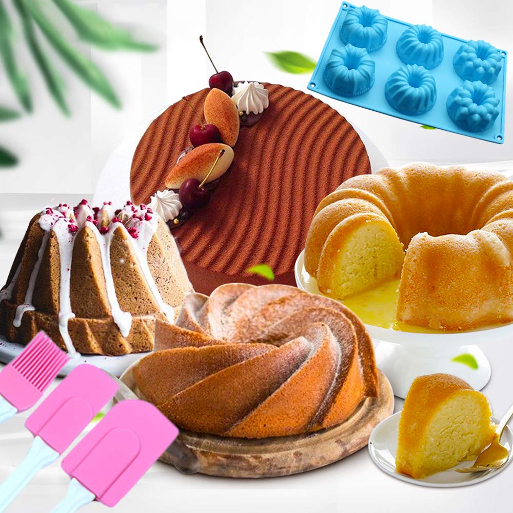 Haploon Mini-Silikon-Backform, Muffinform, antihaftbeschichtet, ofenfest, spülmaschinenfest, für Muffins, Cupcakes, lebensmittelechtes Silikon, mit 2 Silikon-Spateln und 1 Ölpinsel, 3 Stück