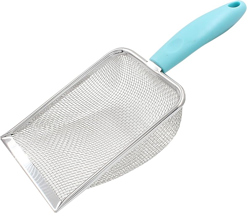 Pá para Caixa de Areia de Gatos em Aço Inoxidável com Tela de 2 mm Hordion Cyan