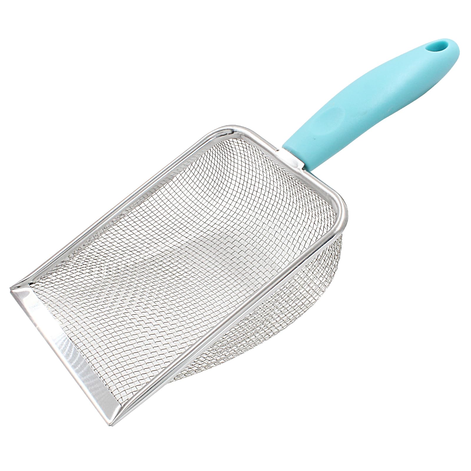 Hordion Cat Litter Scoop Stainless Steel Mesh Scooper, 2mm Mesh Non-Stick Coated Metal Litter Shovel Fine Sand Litter Scooper for Litter Box Kitten Pooper Lifter, Cyan