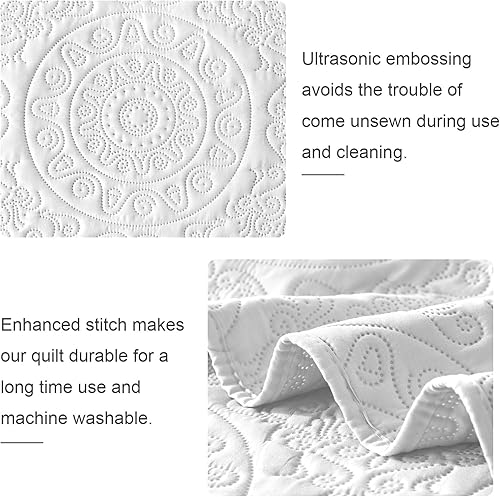 Miniatura 5 de WURUIBO Juego de edredón blanco tamaño Queen, colcha de microfibra en relieve con funda de almohada, colcha ligera transpirable fina, juego de ropa