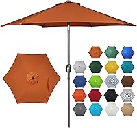 Vista 25 de Blissun - Sombrilla de patio de 7.5 pies, sombrilla de jardín, sombrilla de mercado al aire libre con botón de inclinación y manivela (azul y blanco)