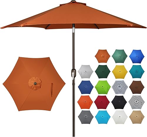 Miniatura 114 de Blissun Sombrilla de patio de 7.5 pies, sombrilla de patio, sombrilla de mercado al aire libre con botón de inclinación y manivela (bronceado)