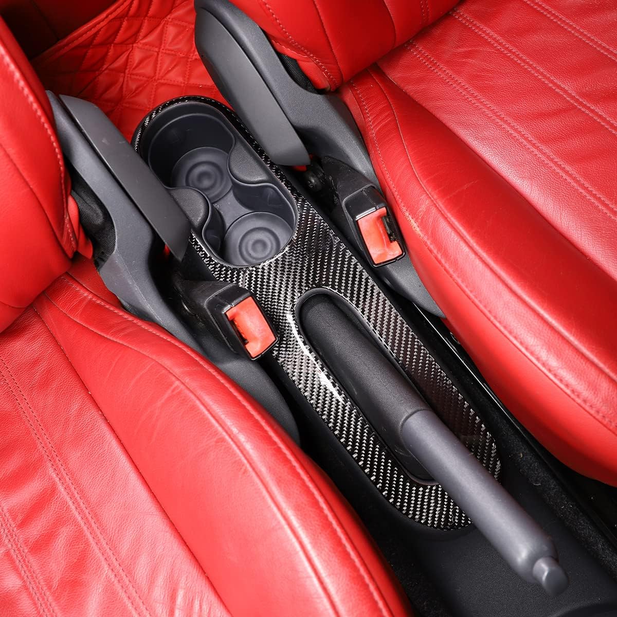Sekhyna Car Interior Handbrake Panel Cover Trim Compatible with Fiat 500 2010-2015 Soft Carbon Fiber 1PCS,Central Control Cup Holder Panel Frame Trim Accessories (Black Carbon)