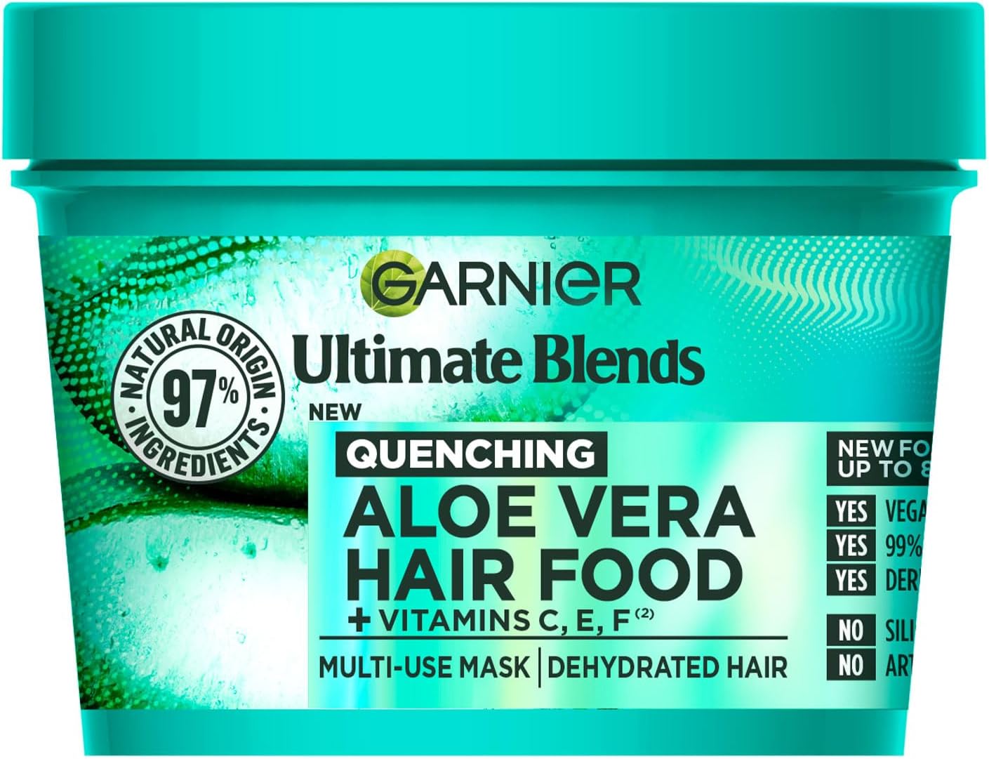 Hair Mask For Dry Hair And Scalp, Fructis Aloe Vera+ Hair Food Multi-Use Treatment For 100H Of Deep Moisture And Shine, 97% Natural Origin Formula With Green Chemistry, Vegan, 400ml Tub