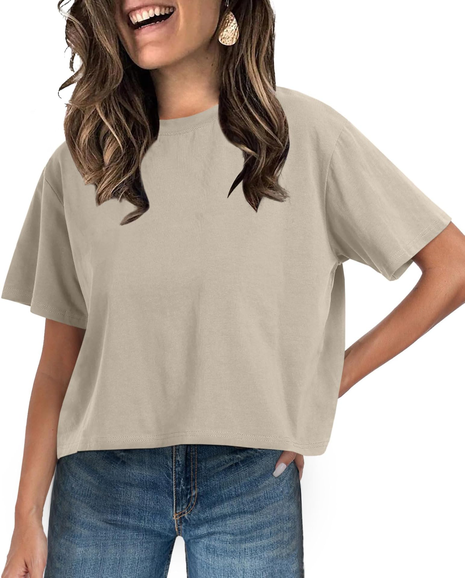Women's Short Sleeve Crop Tops 2026 Summer Basic Cropped T Shirts Workout Casual Crew Neck Tee