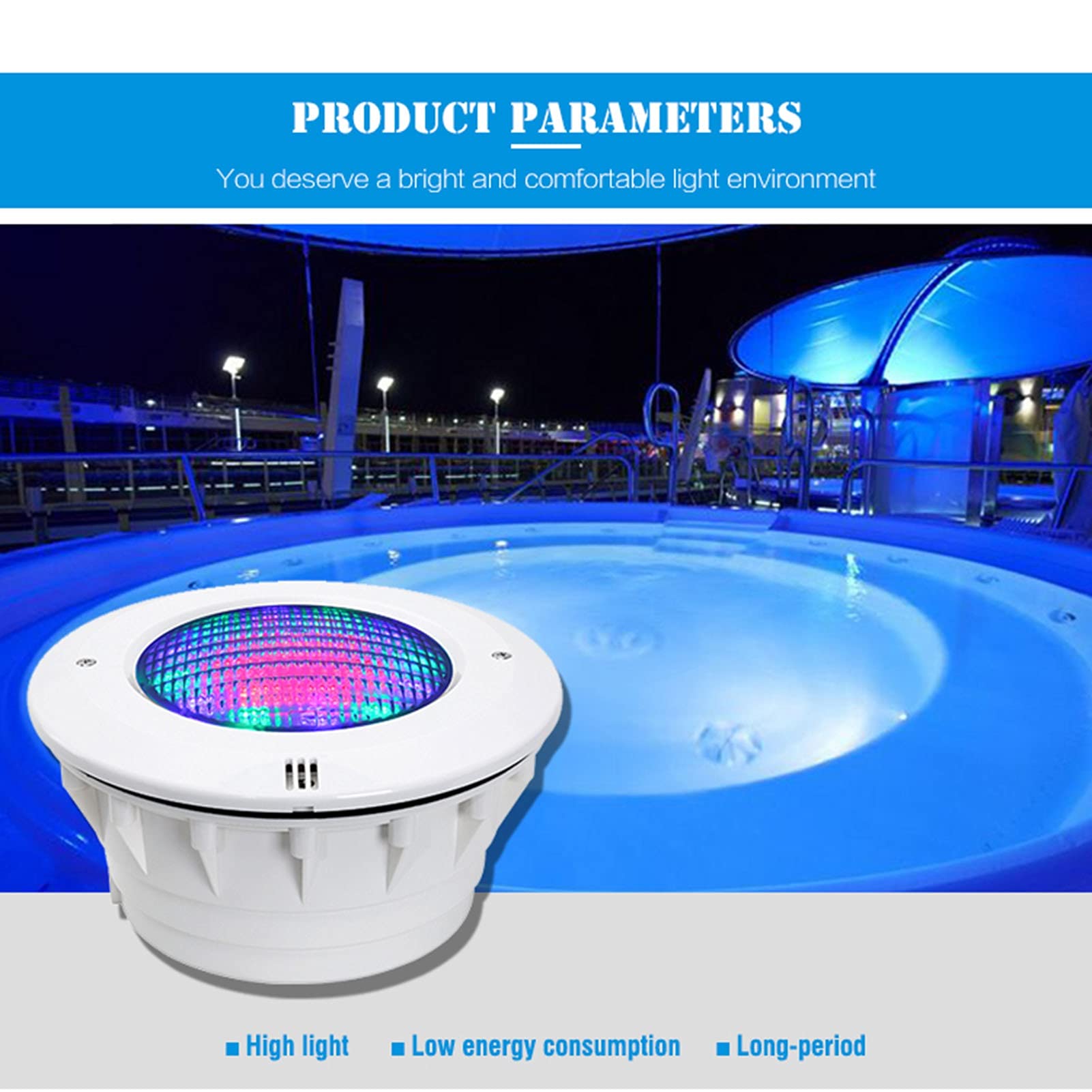 Kit Luce per Piscina a LED per Custodia Par56 RGB, Materiale per PC Impermeabile AC 12V IP68 con Telecomando (12 Keys,24W)