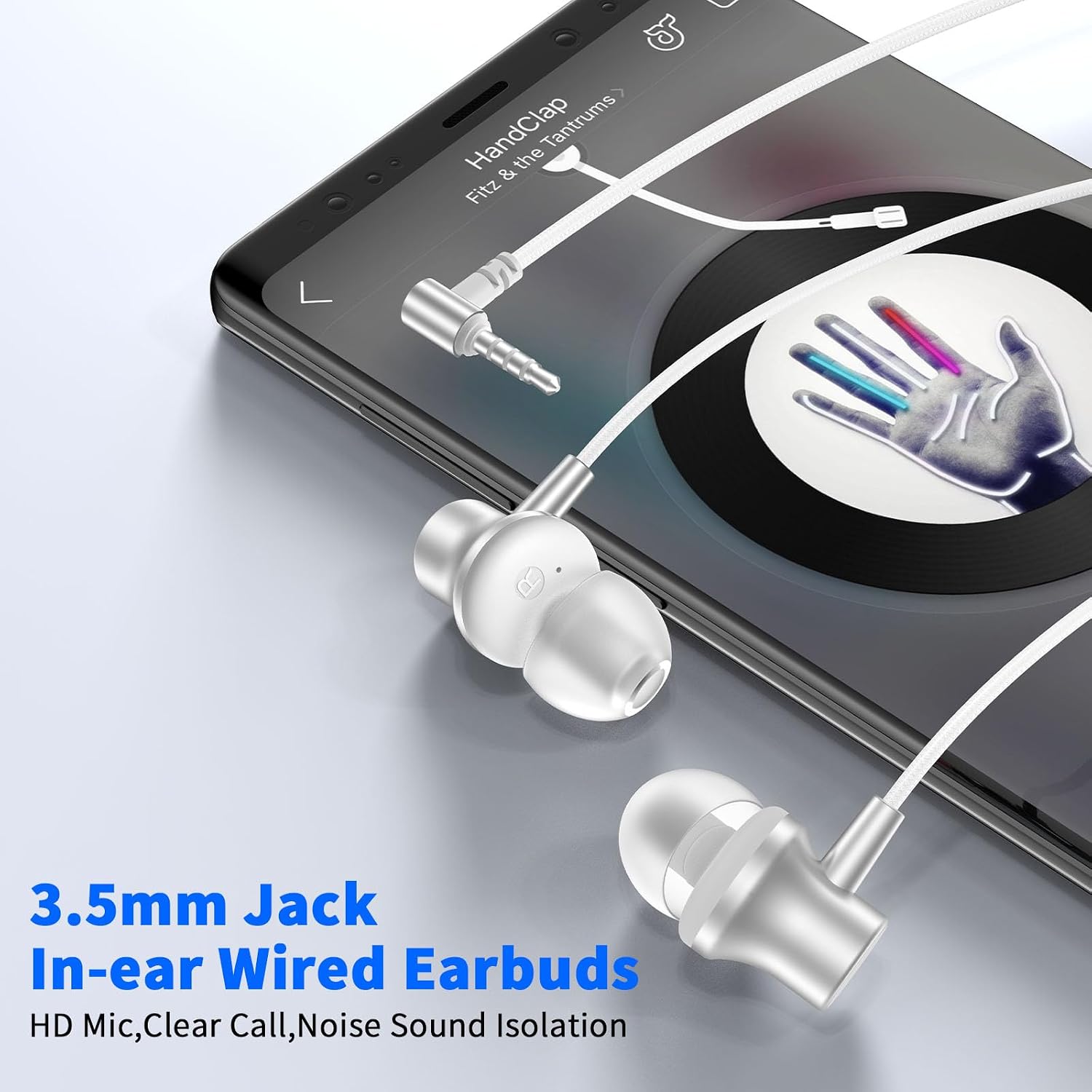 3.5mm Headphone Wired Earbuds for Chromebook Laptop,Noise Isolating Earphone with Microphone for iPhone 6 5S/iPad/Samsung A25 A15,1.8M Long Cord Plug in EarBud for Kindle Fire Tablet School Kids,White image 3