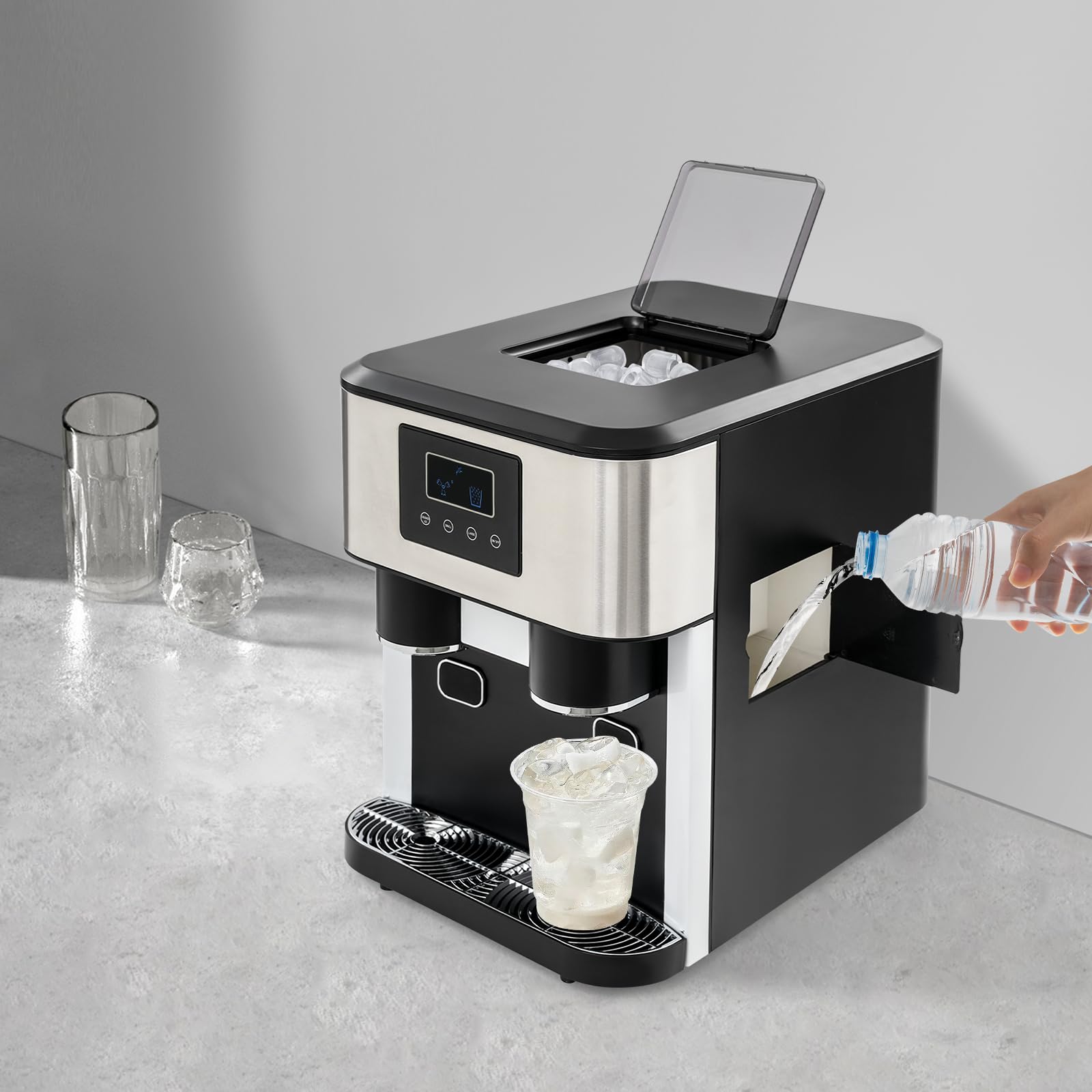 Drei-in-eins-Elektro-Eiszerkleinerer, Multifunktionaler Eisbereiter mit Großem Fassungsvermögen und LCD-Display, Geeignet Haushalte, Cafés, Büros, Bars und kleine Restaurants