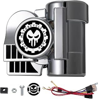 Snail Air Horn Train Horn for Motorcycle, Super Loud Air Horn Kit with Wire | Silvery, Chrome plating, 12V 150dB, Grey Personalized Pattern Horn, Fits for Car/Motorbike/Boats