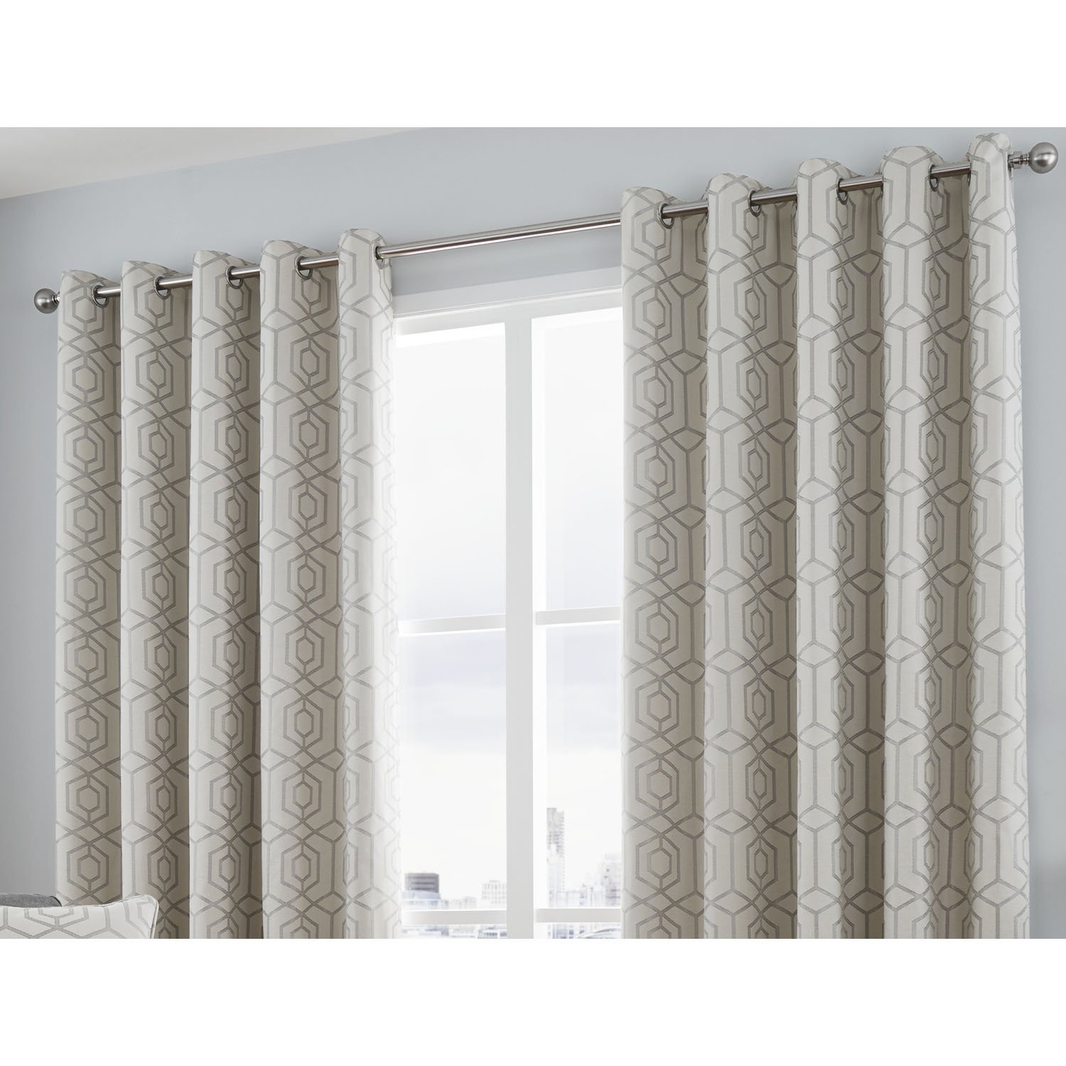 Curtina Camberwell Print Eyelet Lined Curtains, Silver, 46 x 54 Inch