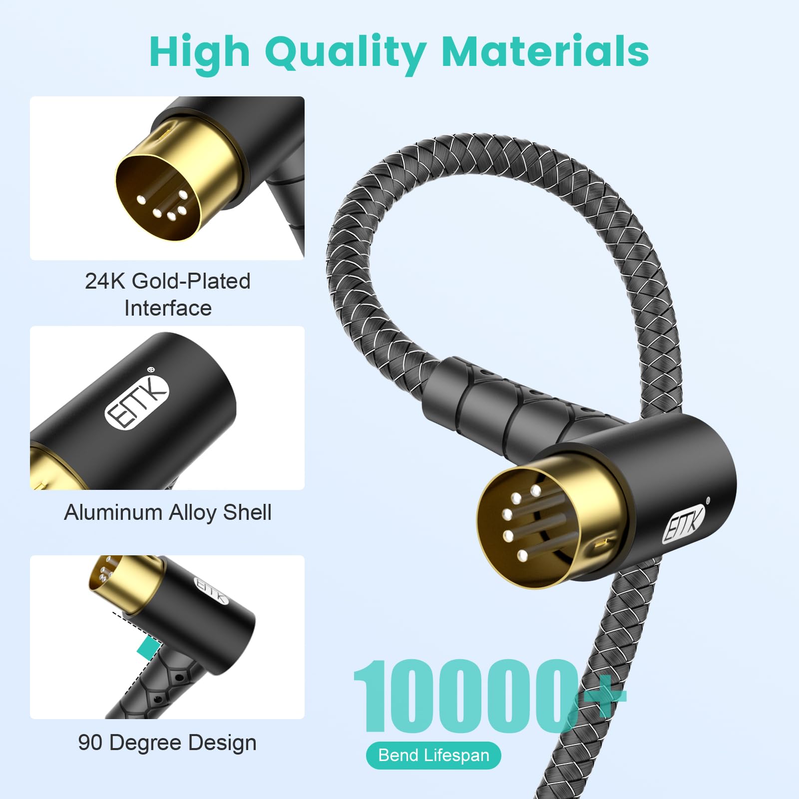 EMK Confezione da 2 cavi MIDI a 90 gradi da 2 m, ultra compatto, DIN a 5 pin, con spine a basso profilo per spazi ristretti, compatibile con tastiera/sintetizzatore/interfaccia/chitarra FX (studio e