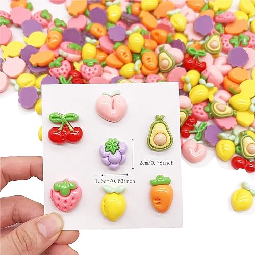 Miniatura 3 de FULUSODO Juego de 70 piezas de fruta linda, conjunto de recortes de ornamento de espalda plana de resina mixta a granel
