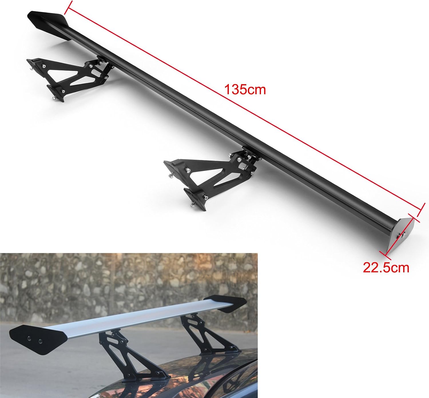 53.1 Inch GT Wing Spoiler - Adjustable Angel Single-Deck - Sedan Aluminum Rear Spoiler - Black