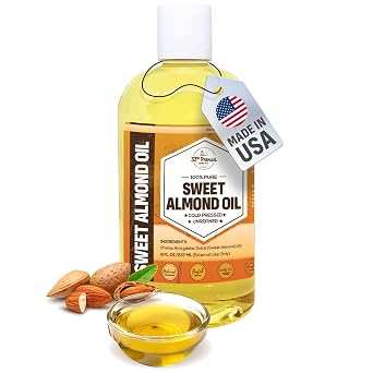 ORGANIC SWEET ALMOND OIL 8 oz Premium Cold Pressed Unrefined | 100% Pure Sweet Almond Oil for Skin, Face, Hair, Soap Making | Carrier for Essential Oils | Available in Bulk | 8 FL OZ
