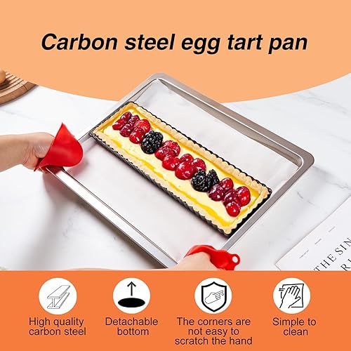 Miniatura 5 de MEICHU Sartén para tartas rectangular de 14 pulgadas, sartén para quiche, mini sartén antiadherente con parte inferior extraíble, herramientas para