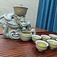 Vista 6 de Juego de té chino Gongfu caja de regalo, cocción a mano pura, forma de dragón chino, adecuado para oficina, hogar, regalo (dragón blanco)