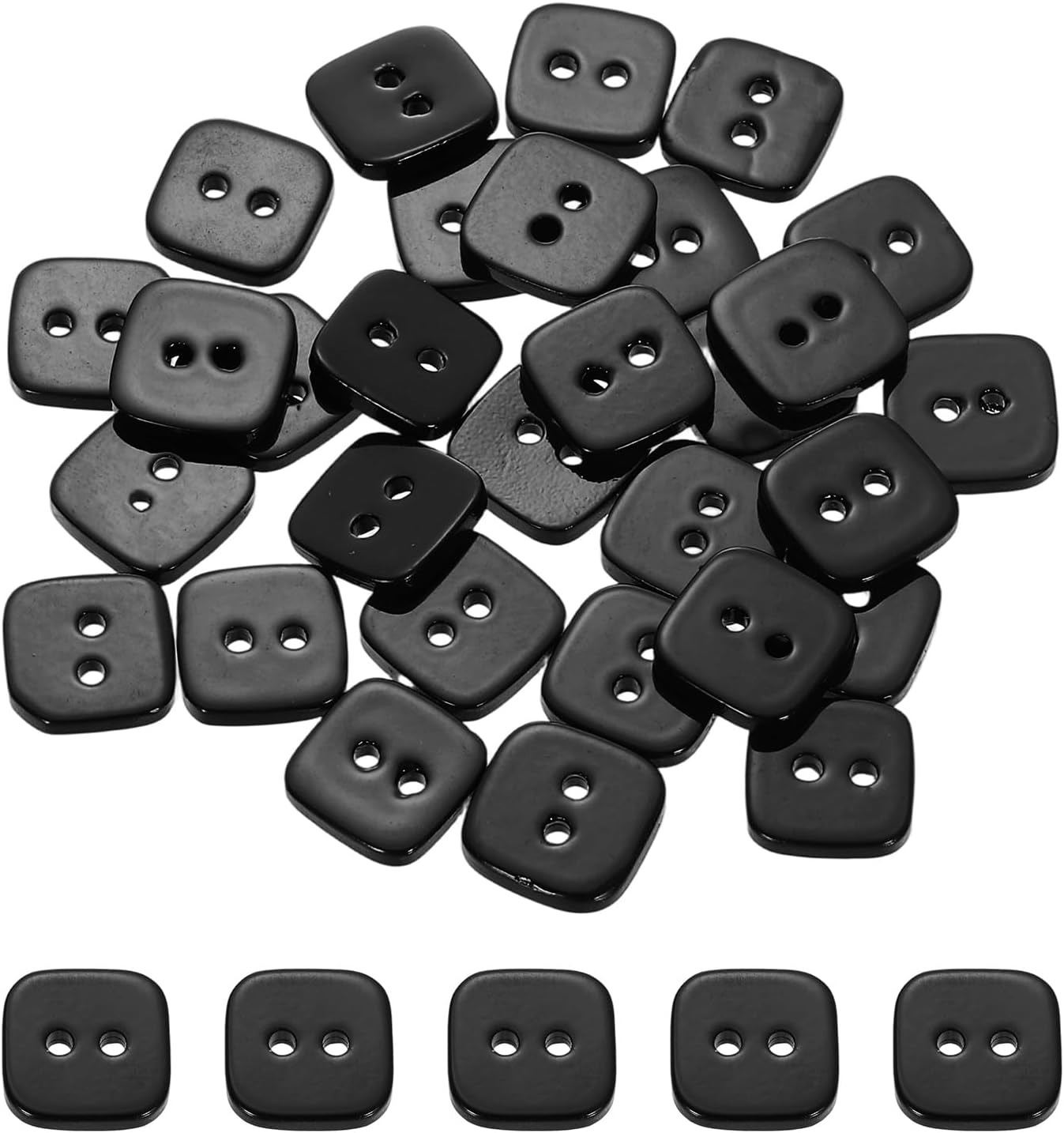 HARFINGTON 30pcs Shell Buttons 11mm 2 Holes Square Buttons Craft Sewing Accessories for Scrapbooking Jacket Coat Shirt Wedding Dresses, Black