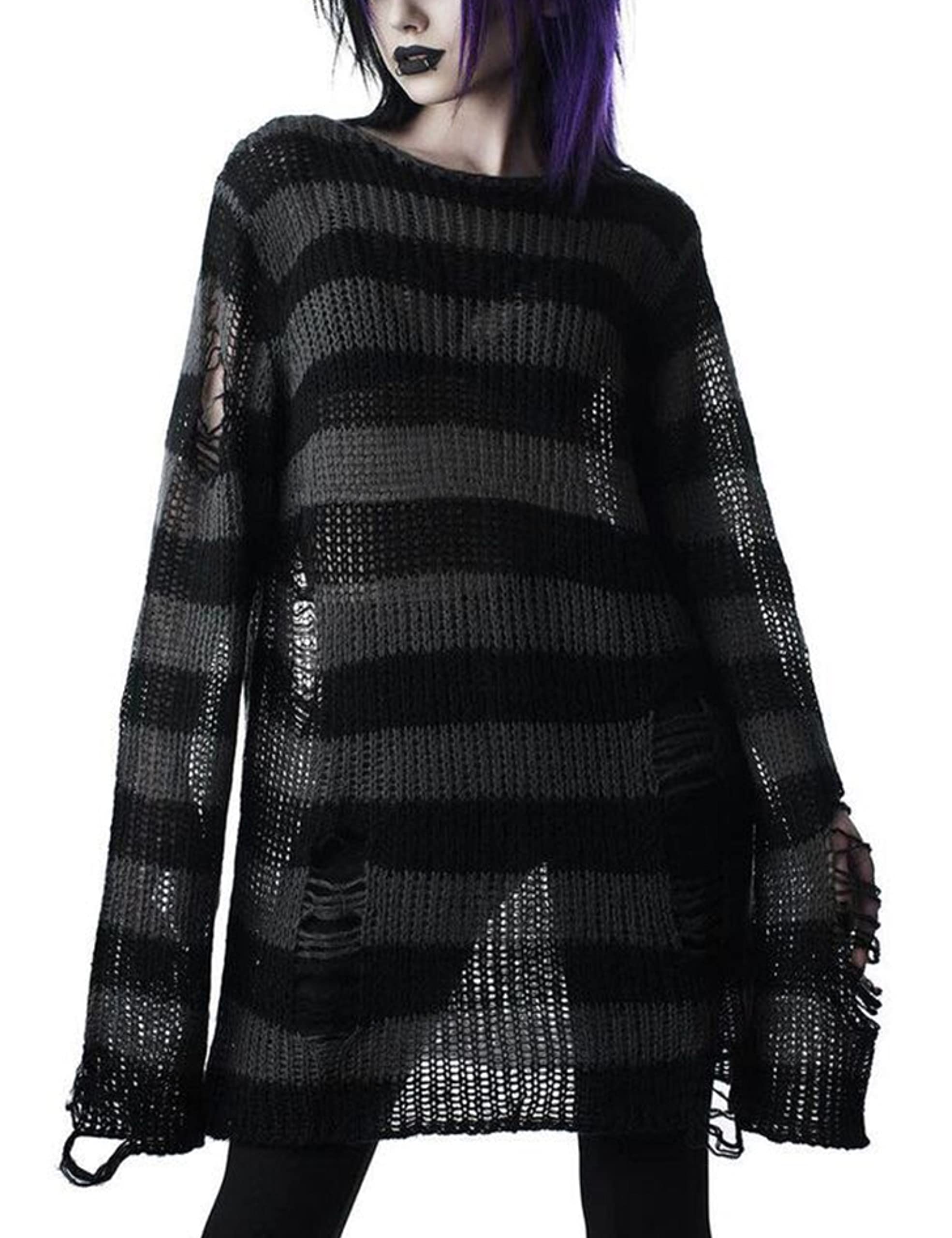 Punk Gothic Sweater for Women Men Hollow Out Loose Knit Pullover Tops
