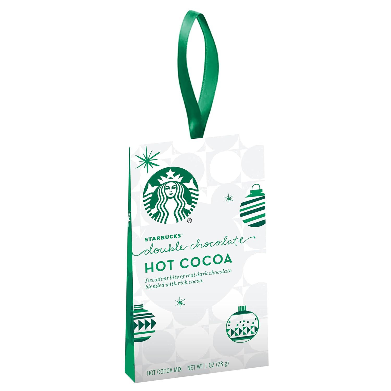 Starbucks Hot Cocoa Mix Ornament, Double Chocolate Hot Cocoa, Real Dark Chocolate & Rich Cocoa, Holiday Hanging Ornament Hot Cocoa Mix Packet, 1-Ounce (Pack of 12)