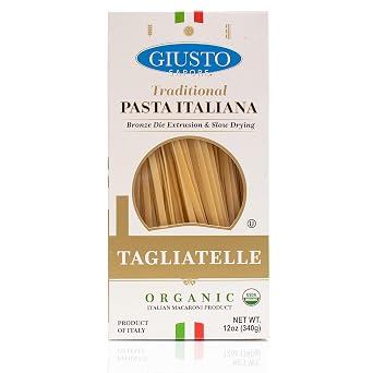 Giusto Sapore Organic Tagliatelle Pasta, Imported Artisanal Gourmet Dry Pasta, Rough Wide Ribbons, 12oz 340g