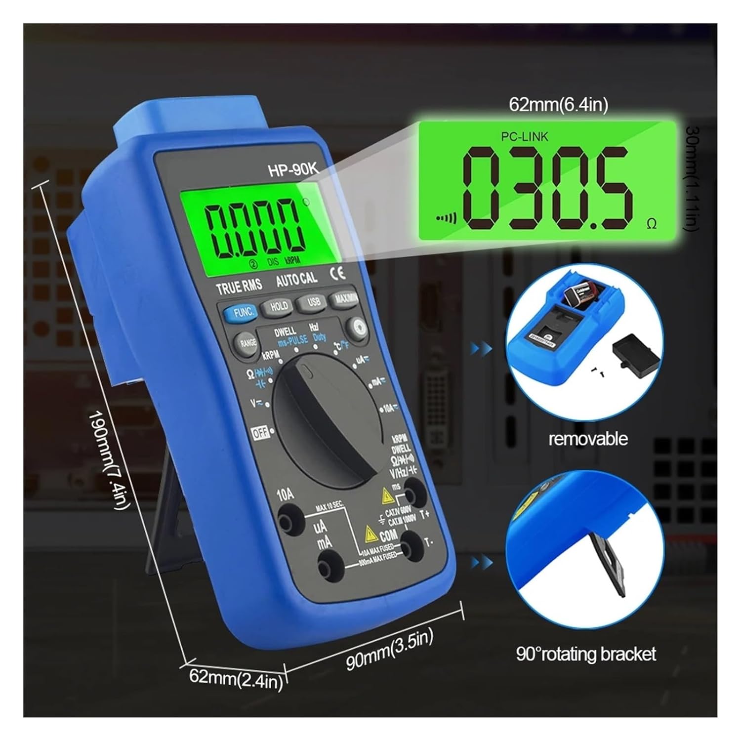 Digital Engine Analyzer Tester HP-90K Range Car Diagnostic Tool with Data Output by USB Automotive Multimeter