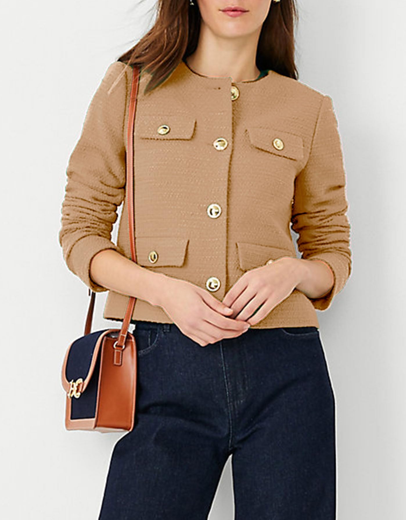 YEXPINE Tagliato Tweed Blazer Giacche per Le Donne Elegante Sottile Senza Colletto Abiti Casual Affari