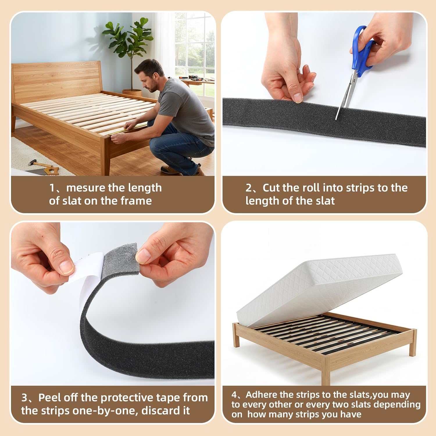 Yalikop 2 Inch x 30 Feet Mattress Non Slip Gripper, Futon No-Slip Strips Prevents Mattresses from Sliding and Holds Bed in Place, Pad Grips Beds, Sofa, Couch, Chair Cushions, Easy Trim Pads