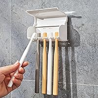Vista 13 de Dispensador de pasta de dientes montado en la pared, 5 soportes para cepillos de dientes con exprimidor automático de pasta de dientes, soporte