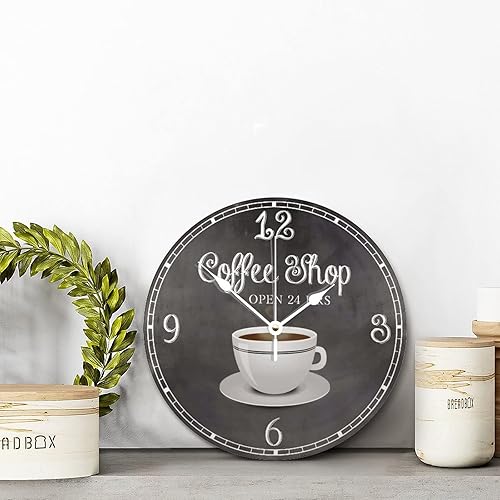 Miniatura 2 de ArogGeld Reloj de pared de café de estilo vintage, reloj de madera de 12 pulgadas, silencioso, sin tictac, funciona con pilas, para sala de estar,