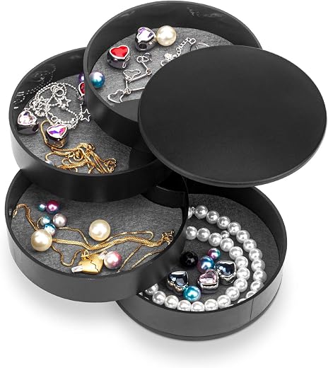 Jewelry Organizer, Small Jewelry Box Earring Holder for Women, Jewelry Storage Box 4-Layer Rotatable Jewelry Accessory Sto...