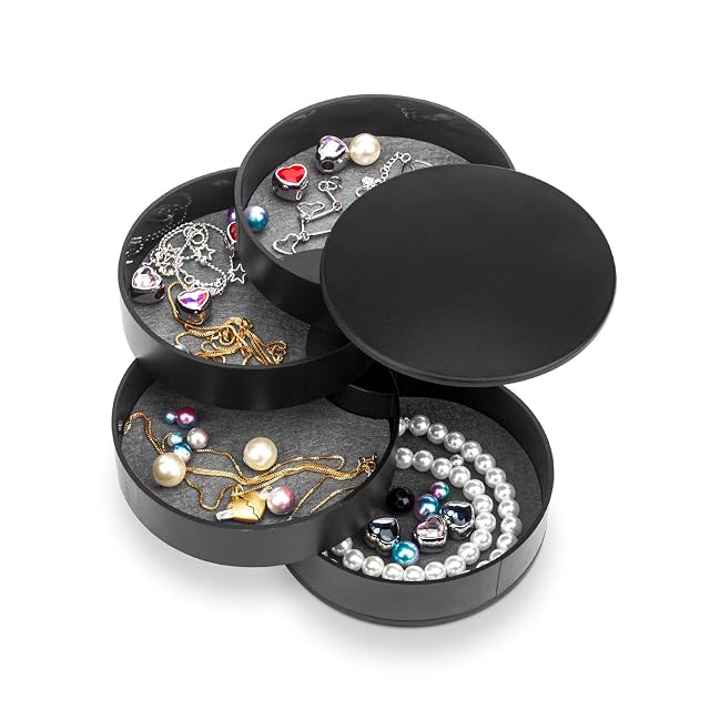 HengLiSam Jewelry Organizer Small Jewelry Box Earring Holder for Women Jewelry Storage Box 4-Layer Rotatable Jewelry Accessory Storage