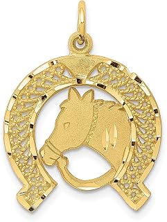 Colar com pingente de cavalo em ferradura de ouro amarelo maciço 10 k com fundo plano e fundo plano animal cavalo mule burro joias finas para mulheres presentes para ela