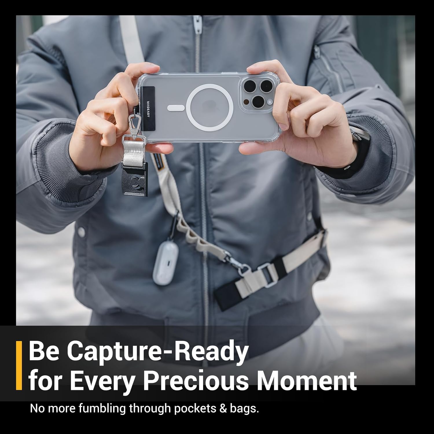 MAGEASY Universal Cell Phone Lanyard - Crossbody Phone Strap for iPhone 17 Pro Max & Most Smartphones, Magnetic Quick-lock System, for Men & Women | Utility (Black) - Image 5