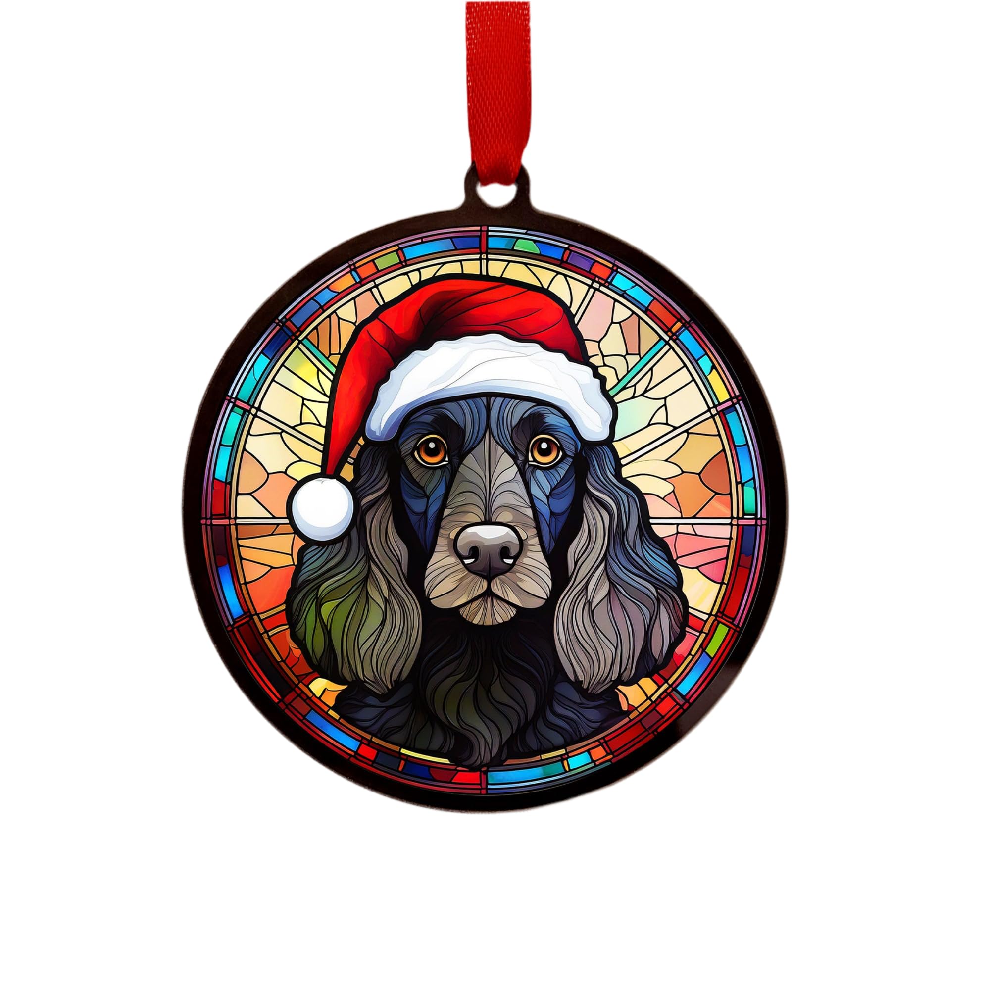 Working Cocker Spaniel Black Suncatcher Decoration Santa Hat Christmas