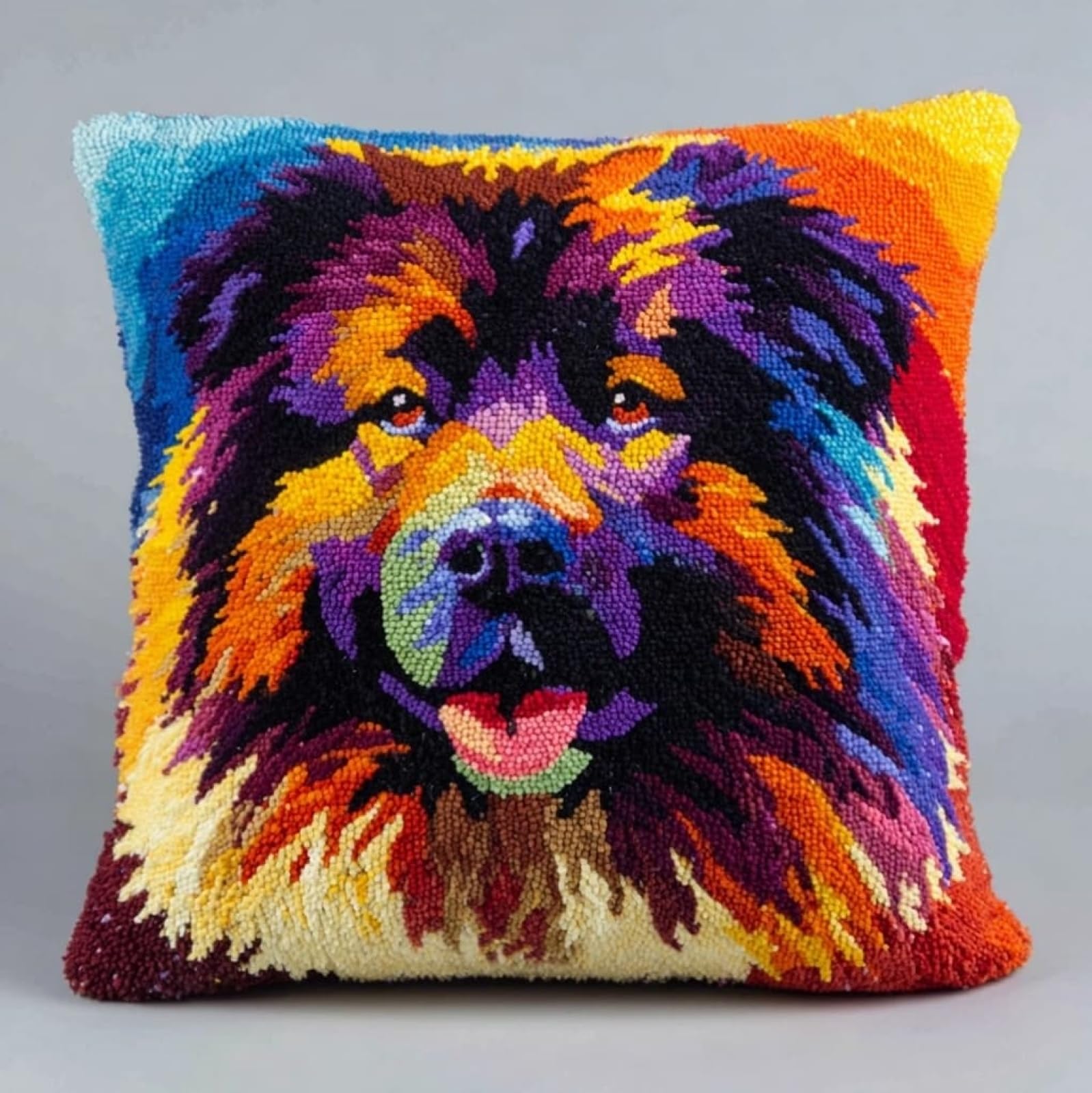 AxiangziK Latch Hook Pillow Kits for Beginners,Caucasian Shepherd Dog 43x43cm DIY Crochet Cushion Creative Craft,Ideal for Home Decor and Fun Crafting