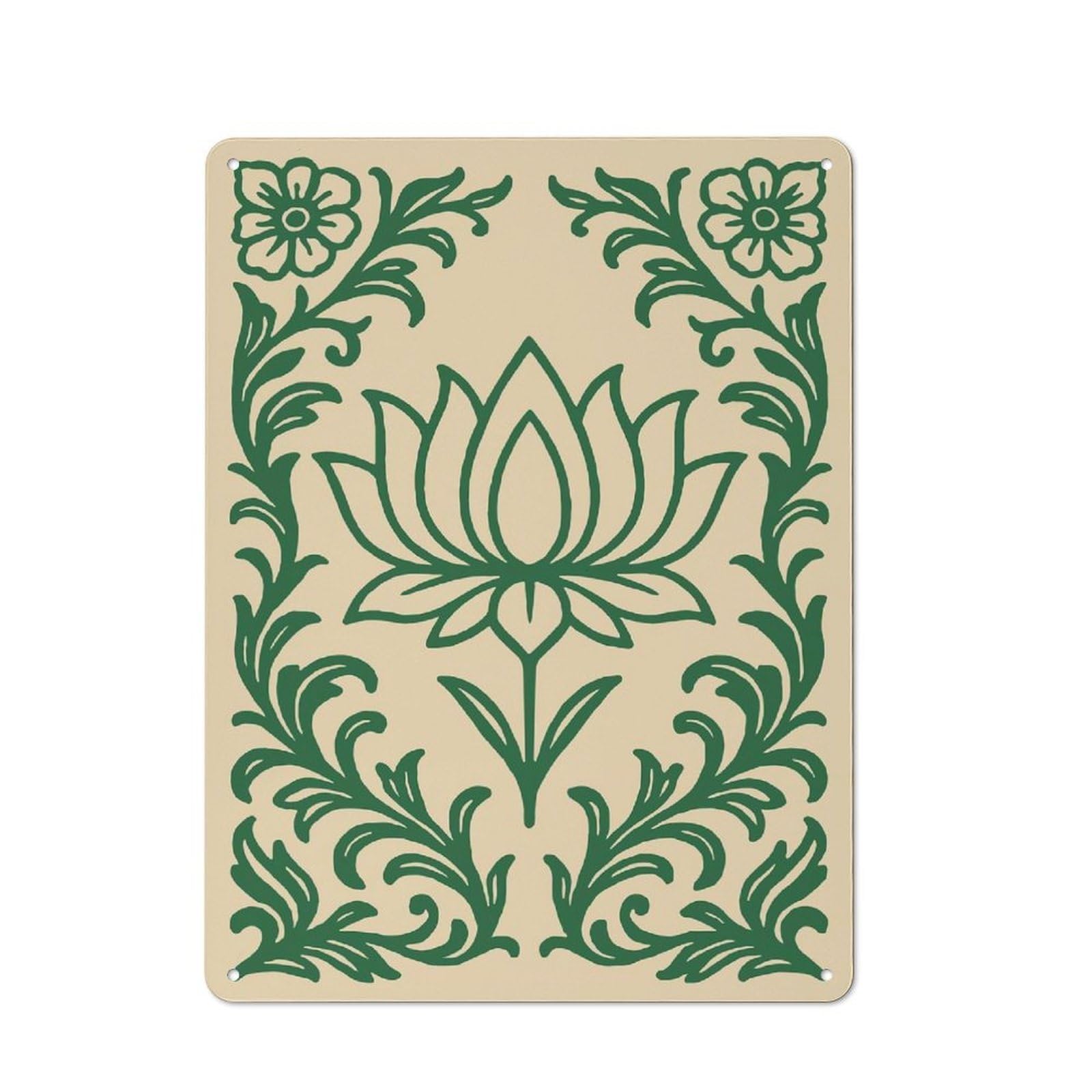 Junmoney Style-1 Tin Wall Plaque 40X30cm With Floral Lotus Green Pattern For Garage Wall, For People Furnishing A Garage, For Retro Home Interiors