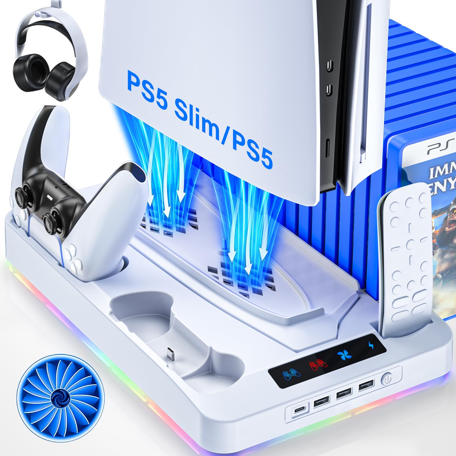 PS5 PS5 Slim Cooling Station PS 5 Stand with Controller Charger for Playstation 5 Disc Console Digital Console