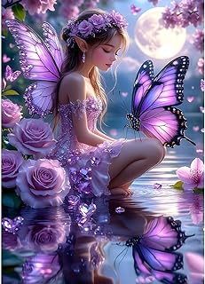 QQYRHN 5D DIY Fée Papillons Kits de Peinture Diamant, Complète Fleurs Diamond Painting pour Adulte Débutants, Pays de Rêve Art du Diamant, Décoration Murale Maison Peinture au Diamant Avec 30x40 cm