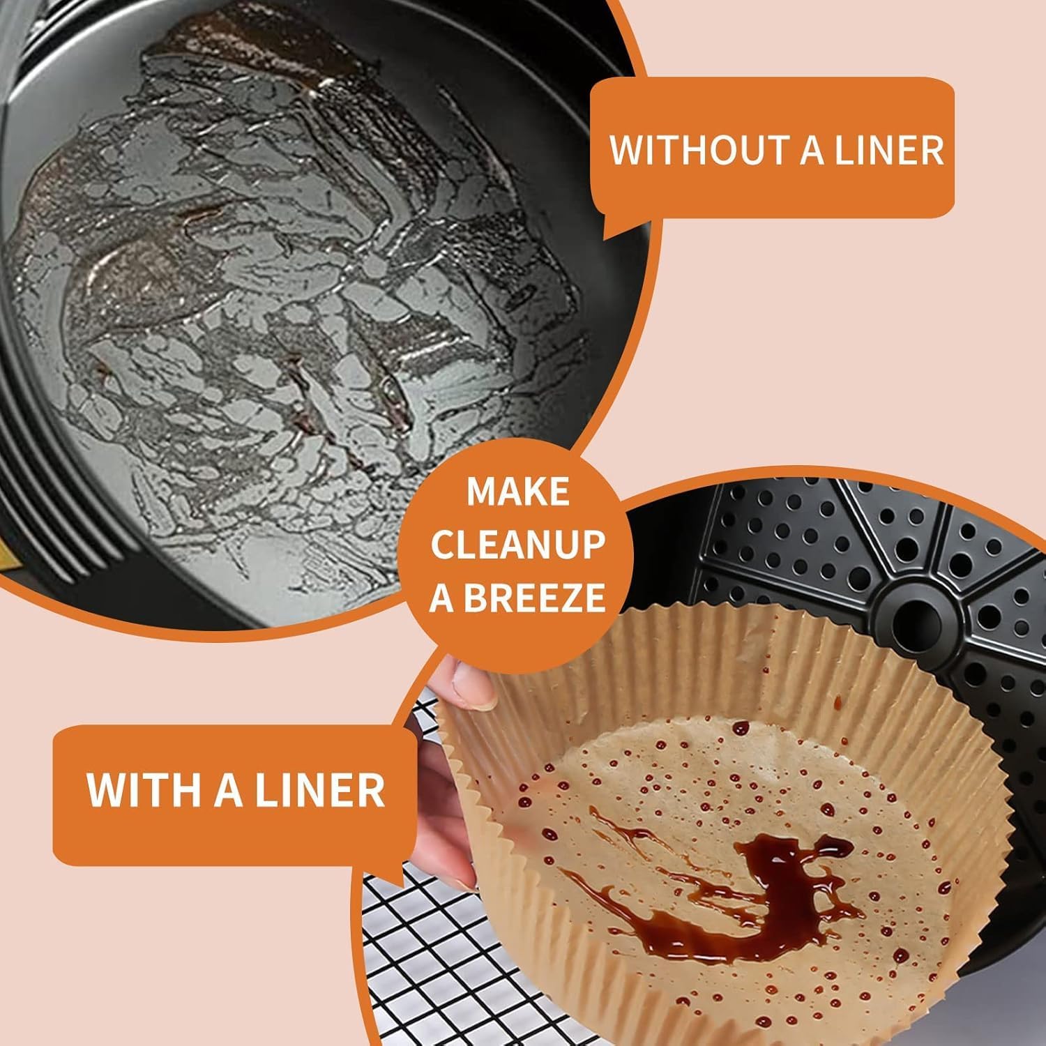100PCS Air Fryer Disposable Paper Liner, 6.3 Inch Air Fryer Liners Round, Parchment Paper Non-stick Oil-proof Water-proof